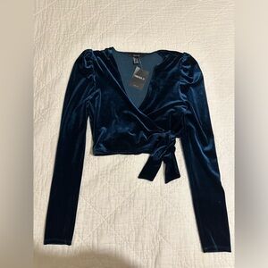 Forever 21 Teal Velvet Wrap Top
